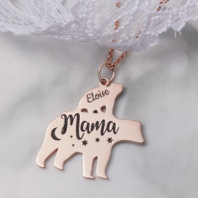 Personalised Mama Bear Necklace With Kids Name For Mother's Day