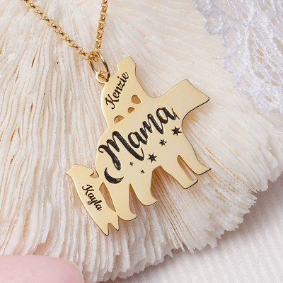 Personalised Mama Bear Necklace With 1-8 Kids Name For Mother's Day Gift