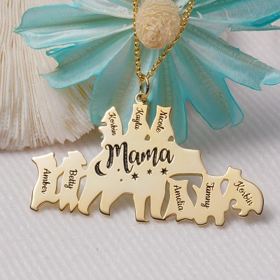 Personalised Mama Bear Necklace With 1-8 Kids Name For Mother's Day Gift