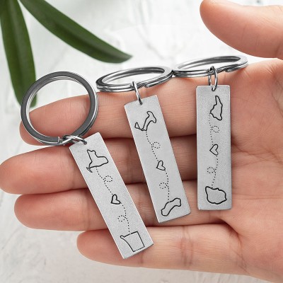 Custom With ANY Two Locations States Marked Long Distance Family Couples Friends Keychain