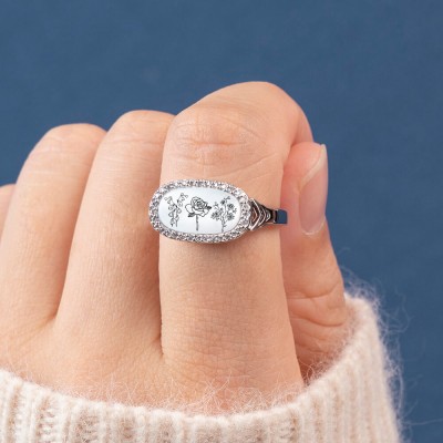 Personalised Birth Month Flower Ring For Family Mum