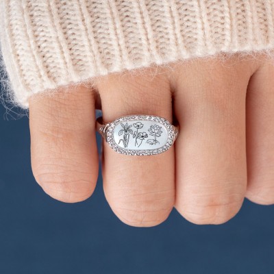 Personalised Birth Month Flower Ring For Family Mum