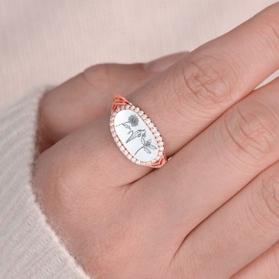 Personalised Birth Month Flower Ring For Family Mum