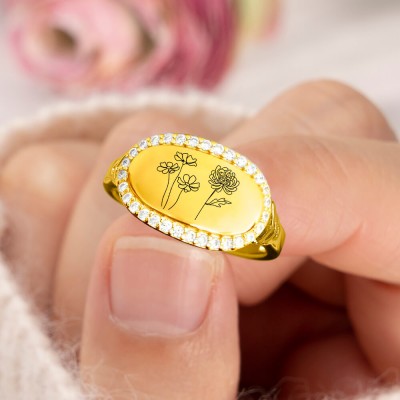 Personalised Birth Month Flower Ring For Family Mum