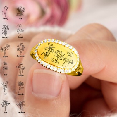 Personalised Birth Month Flower Ring For Family Mum