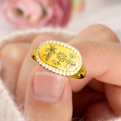 Personalised Birth Month Flower Ring For Family Mum