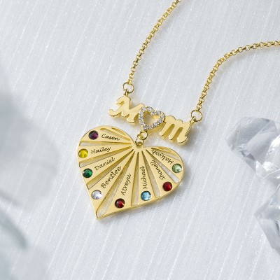 Personalised 1-8 Engraving Name Heart Necklace With Birthstone For Mum