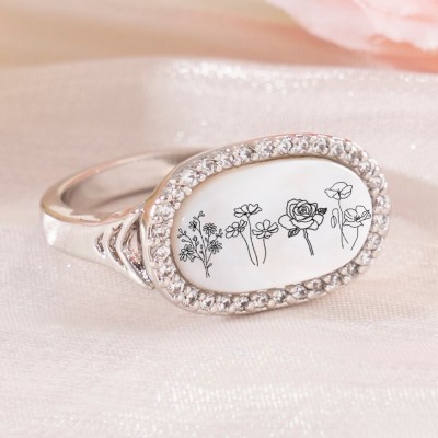 Personalised Birth Month Flower Ring For Family Mum