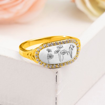 Personalised Birth Month Flower Ring For Family Mum