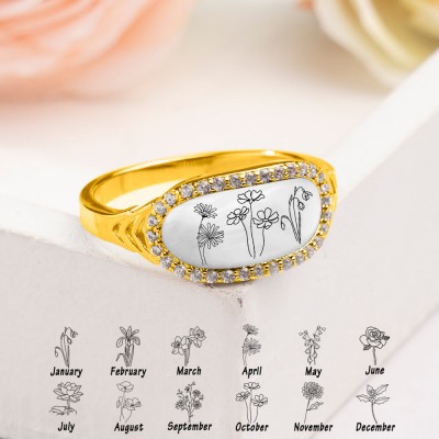 Personalised Birth Month Flower Ring For Family Mum