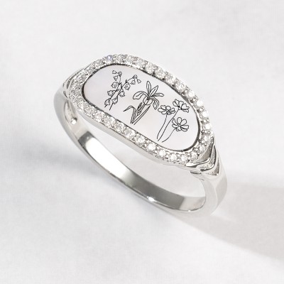 Personalised Birth Month Flower Ring For Family Mum