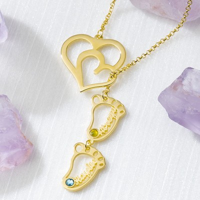 Personalised Baby Feet Charms Name Necklace With Birthstone For Mum Christmas's Day