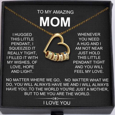 To My Mum Personalised Heart Necklace with Kids Name Beads For Mother's Day Christmas Gift Ideas