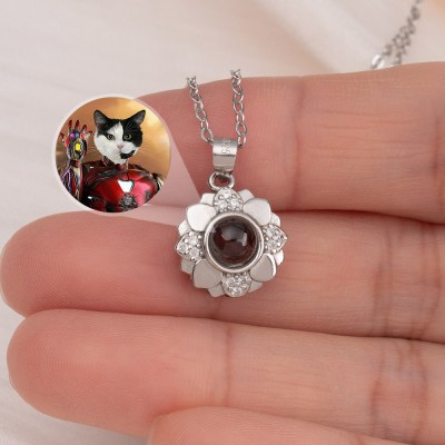 Personalised Memorial Photo Projection Sunflower Charm Necklace