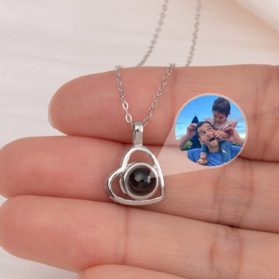 Personalised Photo Projection Charm Heart Necklace For Daughter From Dad Mum