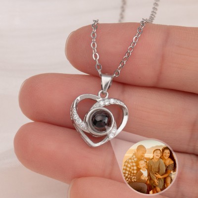 Personalised Memorial Photo Projection Charm Heart Necklace
