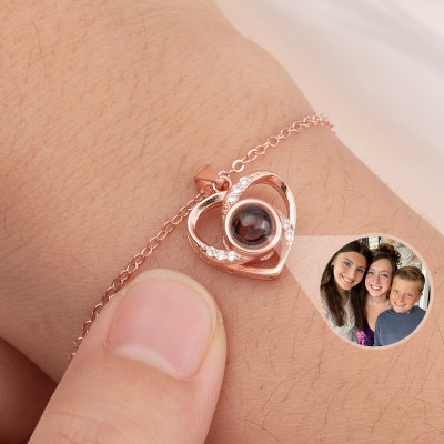 Personalised Memorial Photo Projection Heart Charm Bracelet
