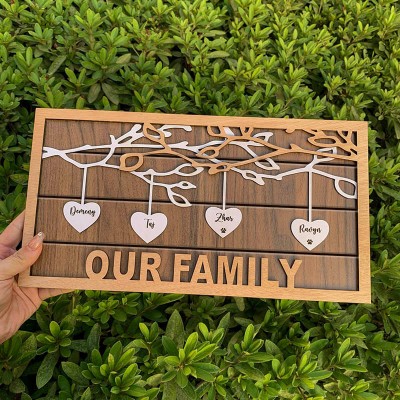 Custom Family Tree Sign With Kids Name Engraved Wall Art For Mother's Christmas Day Anniversary Gift Ideal