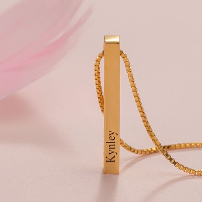 Custom Vertical 3D Bar Necklace With 1-4 Sides Engraving