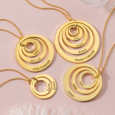 Personalised Engraved Double Hoop Name Necklace With 1-5 Circles Shape Style