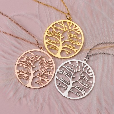 Personalised Family Tree Name Engraved Necklaces With 1-9 Names Gifts