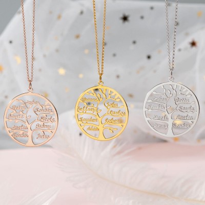 18K Rose Gold Plating Personalized Family Tree Engraved 1-9 Name Necklace