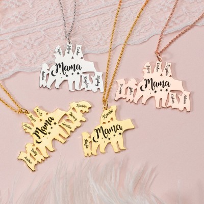 Personalised Mama Bear Necklace 1-8 Names For Mother's Day Gifts