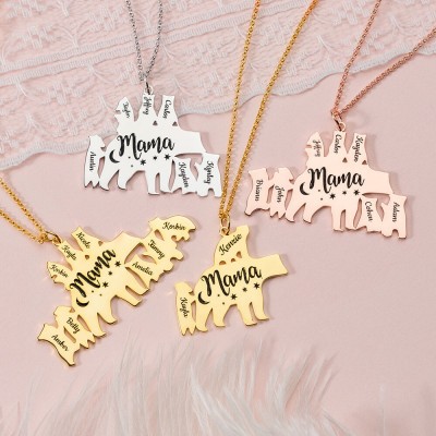 Personalized Mama Bear Necklace 1-8 Names For Mother's Day Gifts