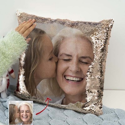 Personalised Sequin Photo Pillow For Nana