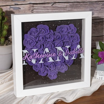 Personalised Mum Flower Shadow Box With Kids Name For Grandma Mother's Day Gift Ideas