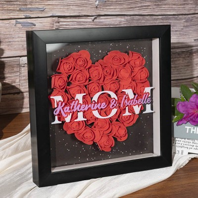 Personalised Mum Flower Shadow Box With Kids Name For Grandma Mother's Day Gift Ideas