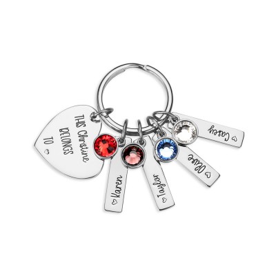 Personalised This Grandma Mum Grandpa Belongs to 1-15 Children Names with Birthstones Keychains