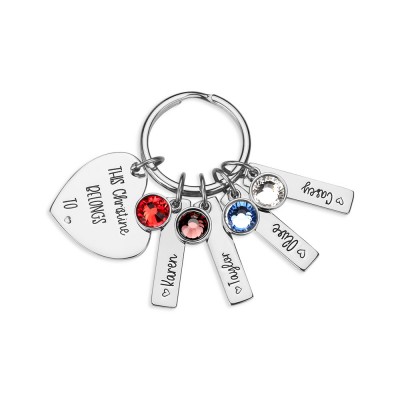 Personalized This Grandma Mom Grandpa Belongs to 1-15 Children Names with Birthstones Keychains