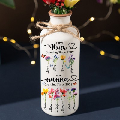 First Mum Now Nanna Gifts Custom Birth Flower Vase With Names For Mother's Day