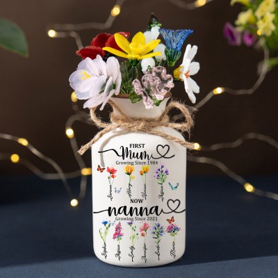 First Mum Now Nanna Gifts Custom Birth Flower Vase With Names For Mother's Day