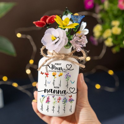 First Mum Now Nanna Gifts Custom Birth Flower Vase With Names For Mother's Day