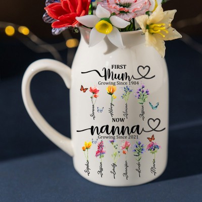 First Mum Now Nanna Gifts Custom Birth Flower Vase With Names For Mother's Day
