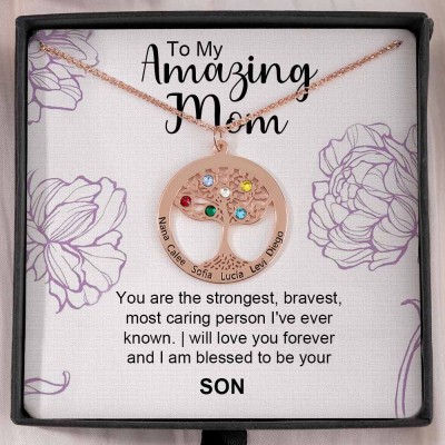 To My Mum Personalised Family Tree Necklaces With Names For Mother's Day Gift Ideas