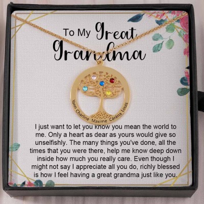 To My Grandma Personalised Family Tree Name Birthstone Necklaces
