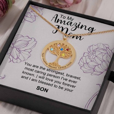 To My Mum Personalised Family Tree Name Birthstone Necklaces