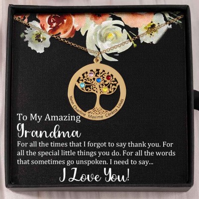 To My Grandma Personalised Family Tree Name Birthstone Necklaces