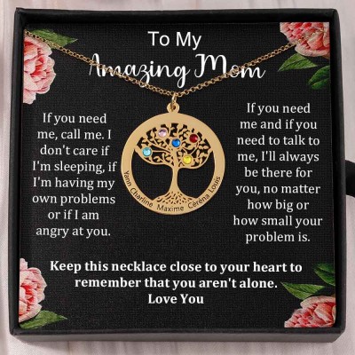 To My Mum Personalised Family Tree Name Birthstone Necklaces