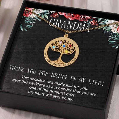 To My Grandma Personalised Family Tree Name Birthstone Necklaces