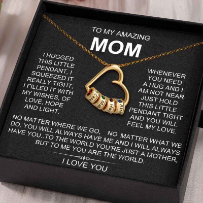 To My Mum Personalised Heart Necklace with Kids Name Beads For Mother's Day Christmas Gift Ideas