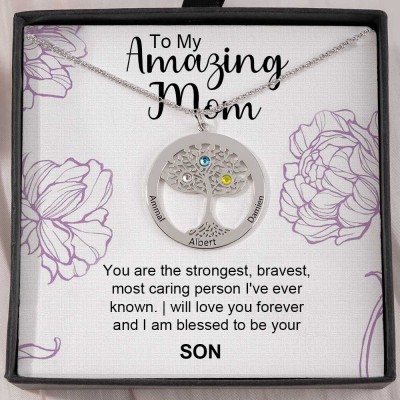 To My Mum Personalised Family Tree Necklaces With Names For Mother's Day Gift Ideas