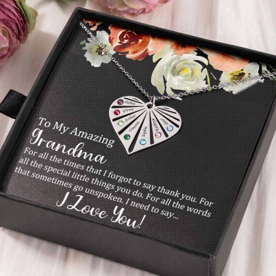 Personalised To My Grandma Birthstone Heart Pendant Necklace Gift Ideas For Mother's Day