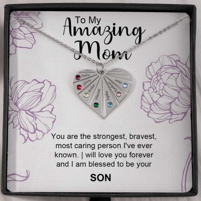 Personalised To My Mum Birthstone Heart Pendant Necklace Gift Ideas For Mother's Day