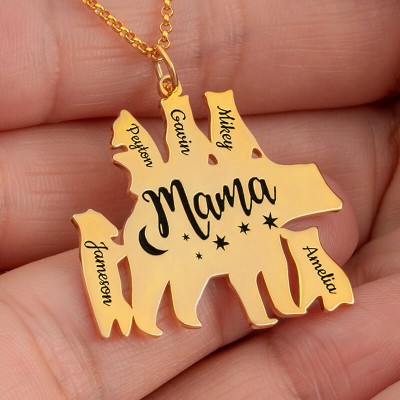 Personalised Mama Bear Necklace With 1-8 Names For Mother's Day