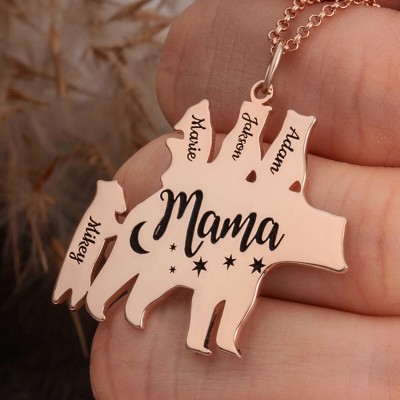 Personalised Mama Bear Necklace With 1-8 Names For Mother's Day