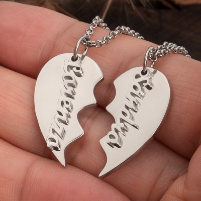 Personalised Couple Breakable Heart Name Necklaces Valentine's Day Gift Ideas